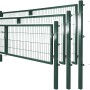 Grünes Solid Doppeltor aus Stahl mit Doppelstabmatten-Füllung, 100x300 cm, für Gartenzäune.