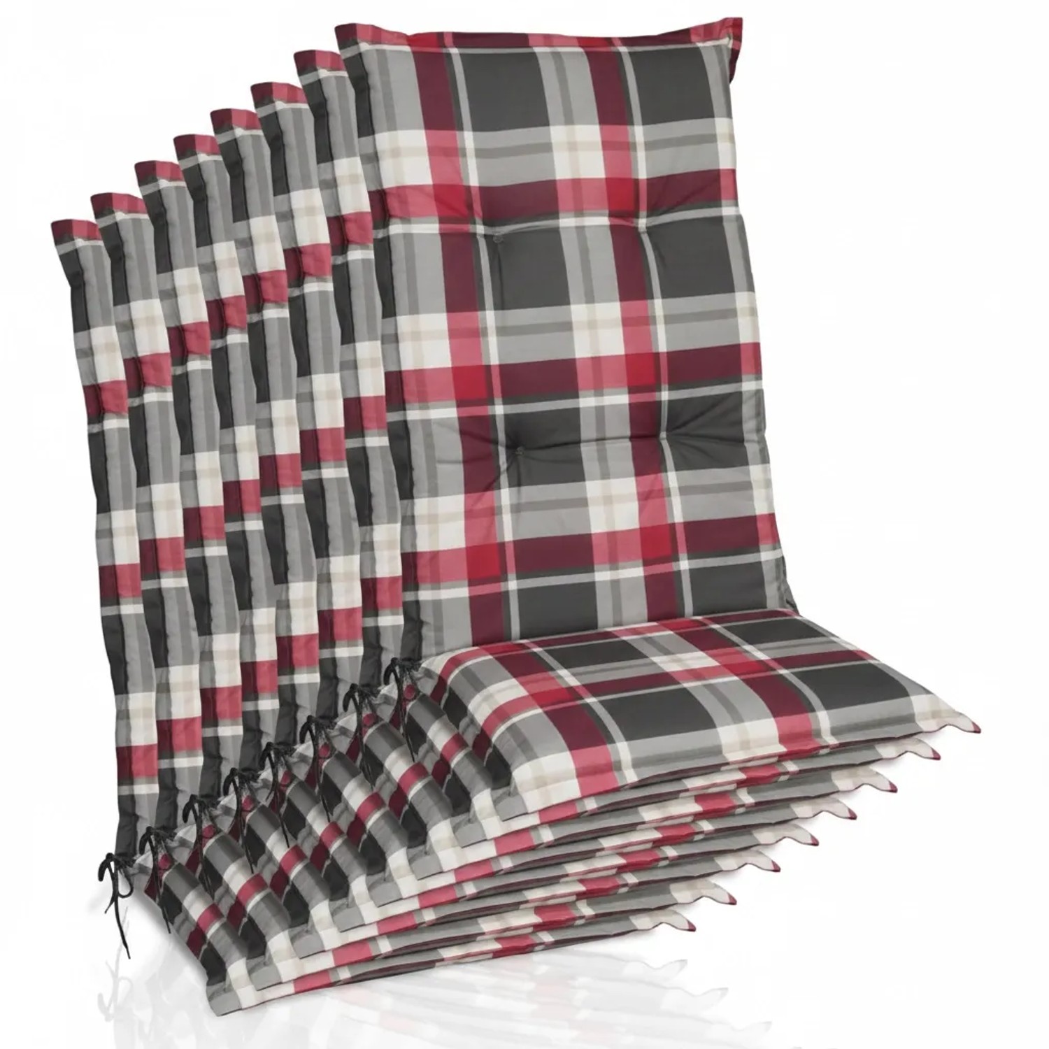Beautissu 8er Set Hochlehner Auflagen Set 120x50 cm Polster Bordeaux Kariert