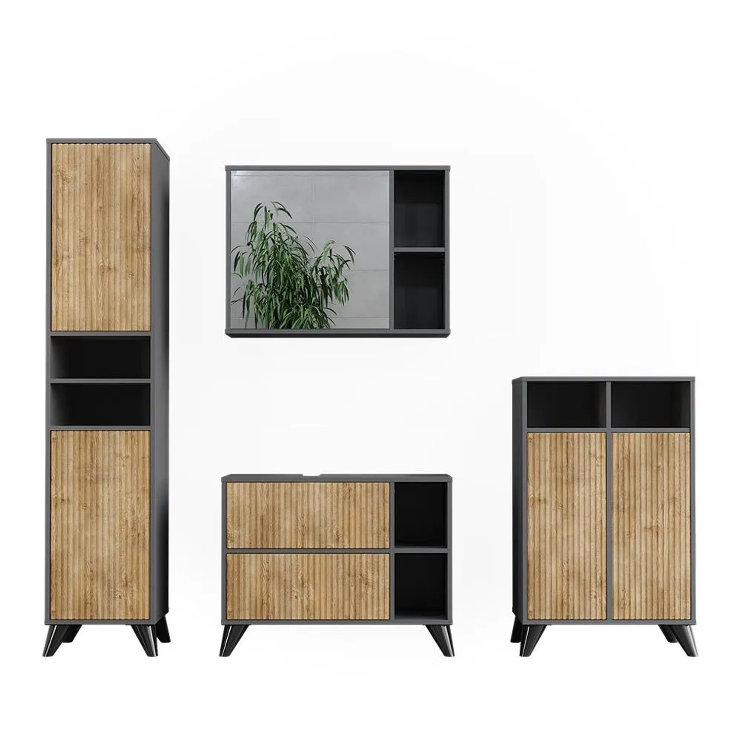 Vicco Badmöbel-Set Leano Anthrazit/Goldkraft Eiche 80 x 62 4-teilig