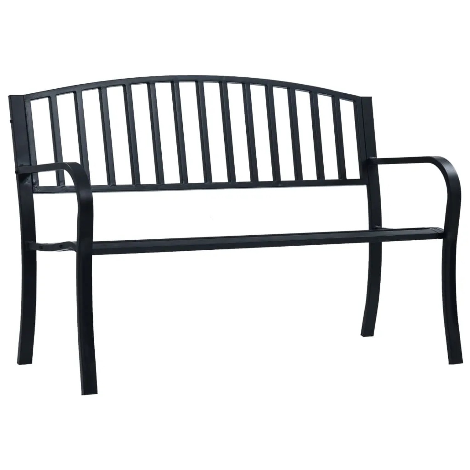 Schwarze VidaXL Gartenbank aus Stahl, 125 cm breit. Klassische Sitzbank für den Garten oder die Terrasse.
