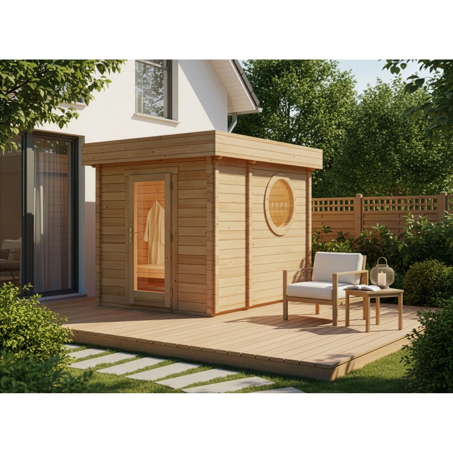 Finntherm Gartensauna Cubus-70 B Naturbelassen 264 cm x 321 cm Wandstärke 70 mm