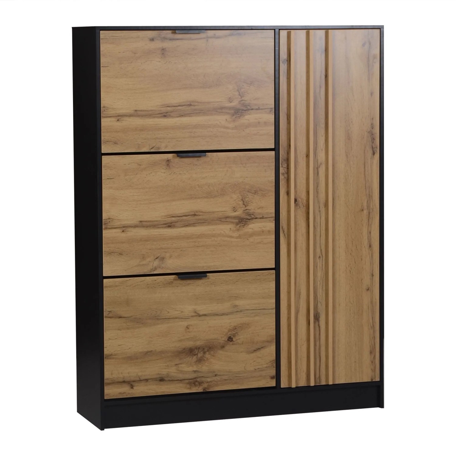 Merax Schuhschrank 100x30x130 cm Natur Schwarz 3 Klappen