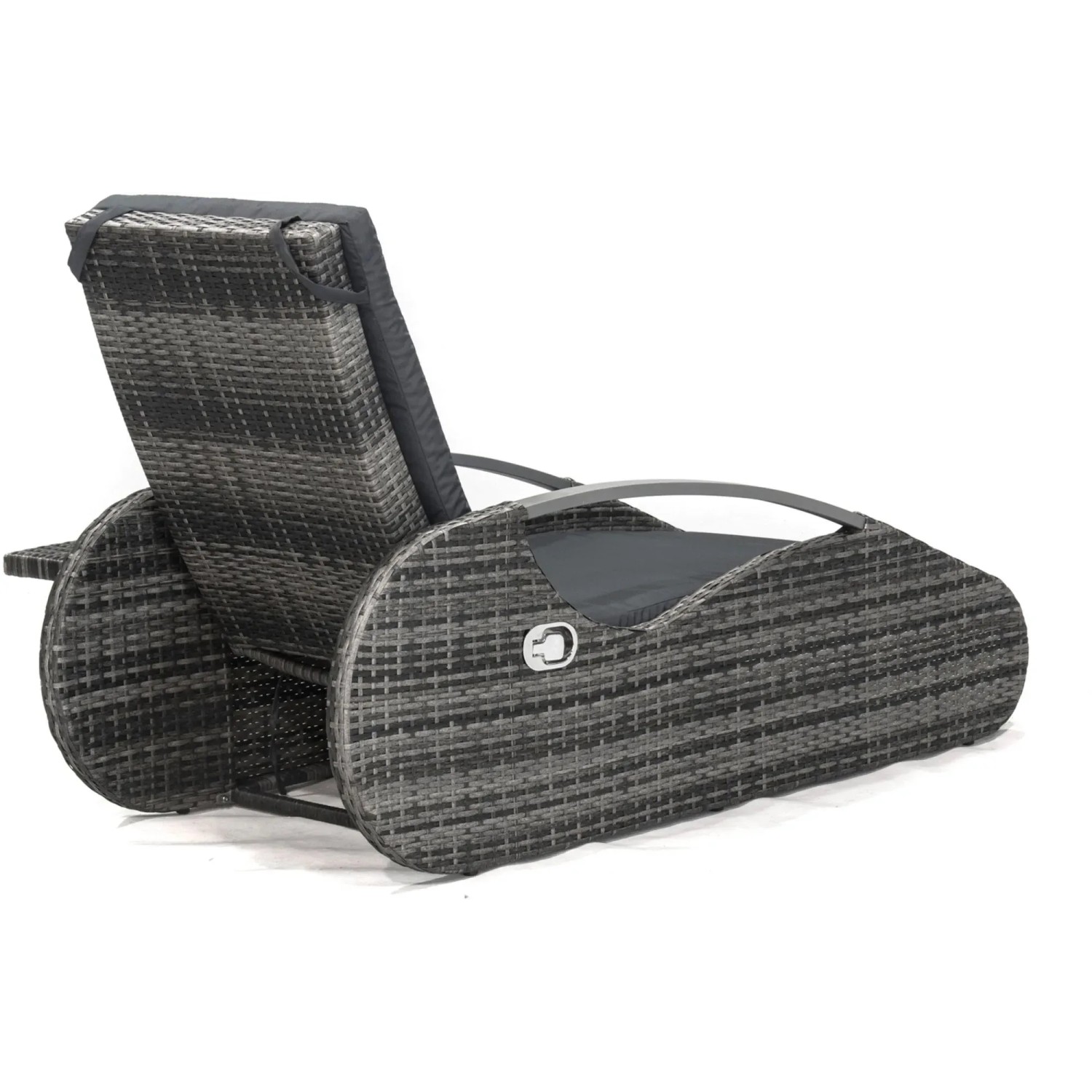 Schilfgraue Garden Pleasure Lounger Alassio aus Rattan mit grauen Polstern.