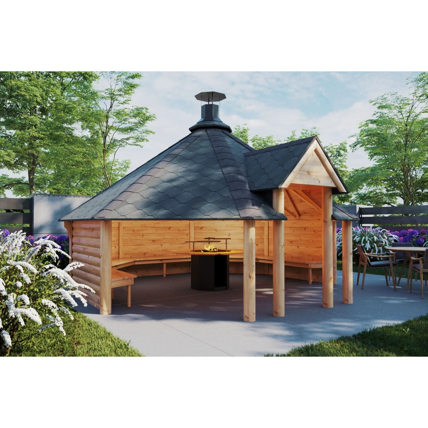 Finn Art Blockhaus Grillhütte Grillkota Elegance 16.5 qm offen mit Grillanlage Schindeln Schwarz_4