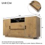 Merax Sideboard Eiche 140x70cm mit 2 Schubladen, Glasfront, offenem Fach und schwarzen Griffen.