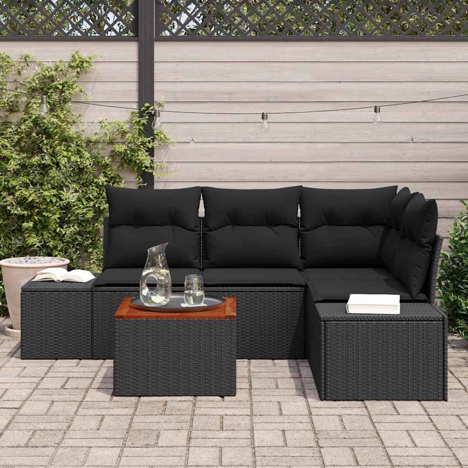 vidaXL Garten-Sofa-Set mit Kissen 5-Tlg Schwarz Poly Rattan 3347954 günstig online kaufen