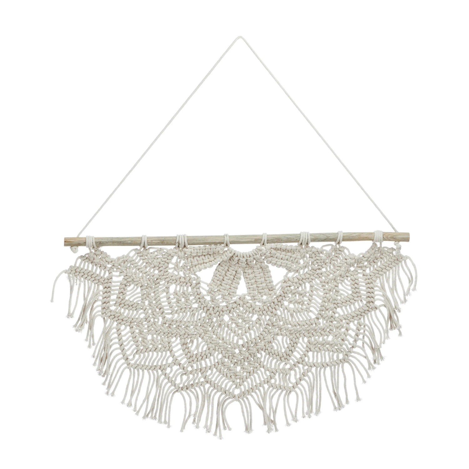 Relaxdays Makramee Wandbehang Baumwolle Kiefernholz Creme Handgeknüpft 65 cm x 60,5 cm x 1,5 cm 380 g
