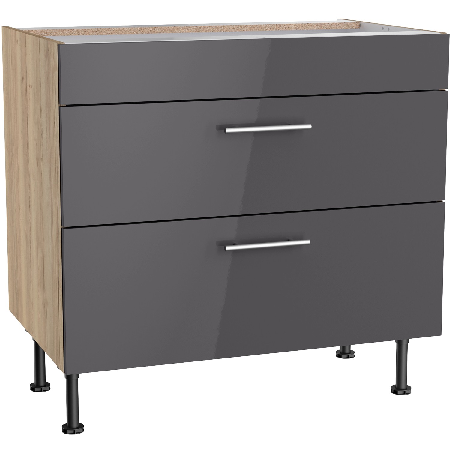 Optifit Unterschrank mit 2 Auszügen Jonte984 60 cm Anthrazit-Wildeiche