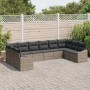 Graues 10-tlg. vidaXL Garten-Sofa-Set aus Poly Rattan mit grauen Kissen im Garten.