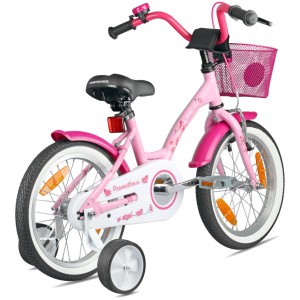 PROMETHEUS BIKES Kinderfahrrad 16 Zoll ab 4 und 5 Jahre mit Stützrädern und Rücktrittbremse Rosa