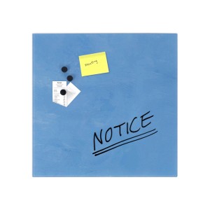 Blaues KARAT Glas Memoboard mit Notizen und Magneten, Dekoartikel für Büro und Zuhause.