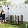 Schwarzer PawHut Welpenauslauf aus Stahl mit Hund im Garten, 240x60x76cm.