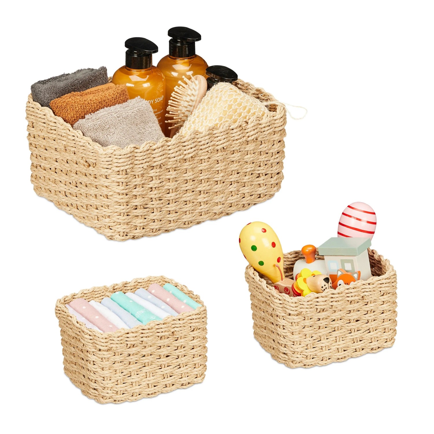 Relaxdays Aufbewahrungskorb Papierseil Eisen Hellbraun Stapelbar 14 cm x 29 cm x 22 cm