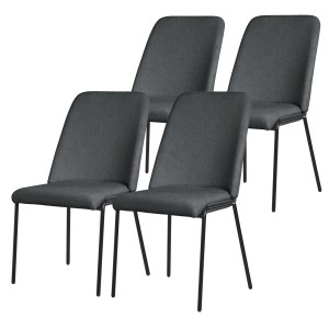 Vier moderne Esszimmerstühle in Anthrazit mit Stoffbezug und schwarzen Metallbeinen. 4er Set gepolsterter Stühle.