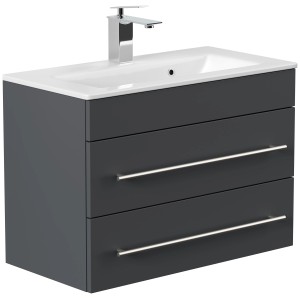 Posseik Badmöbel Portus 700 SlimLine in Grafit mit Waschbecken und zwei Schubladen.