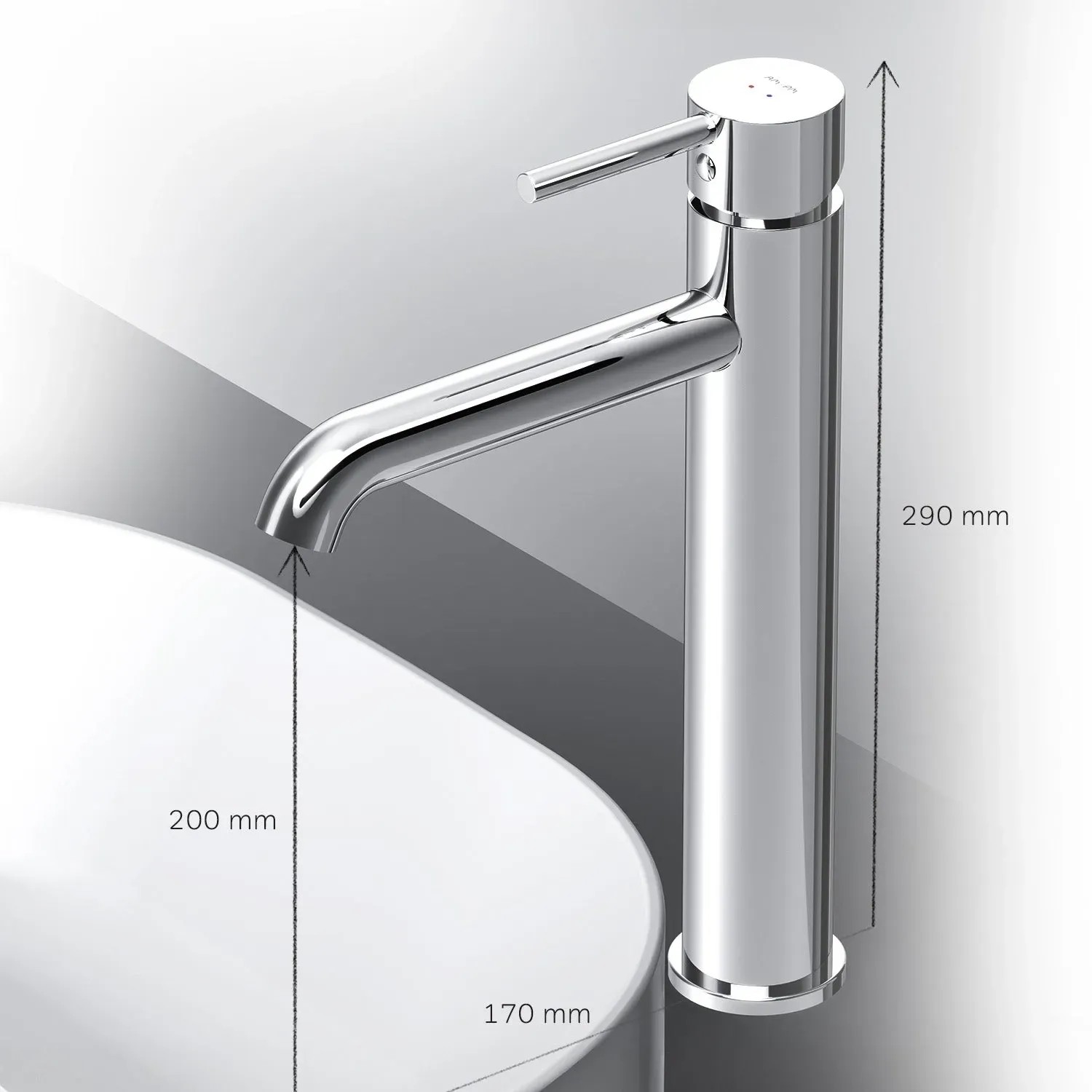 AM.PM Spike Waschtischarmatur Hoch, Chrom, mit Klick-Ablaufgarnitur. Wasserhahn für Waschbecken im Bad.