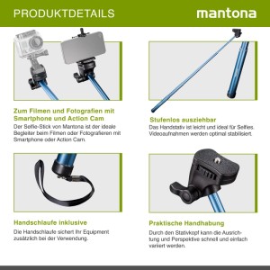 Mantona Handstativ Selfy Blau Für Gopro U.a. Halterung Handy Smartphone Halter