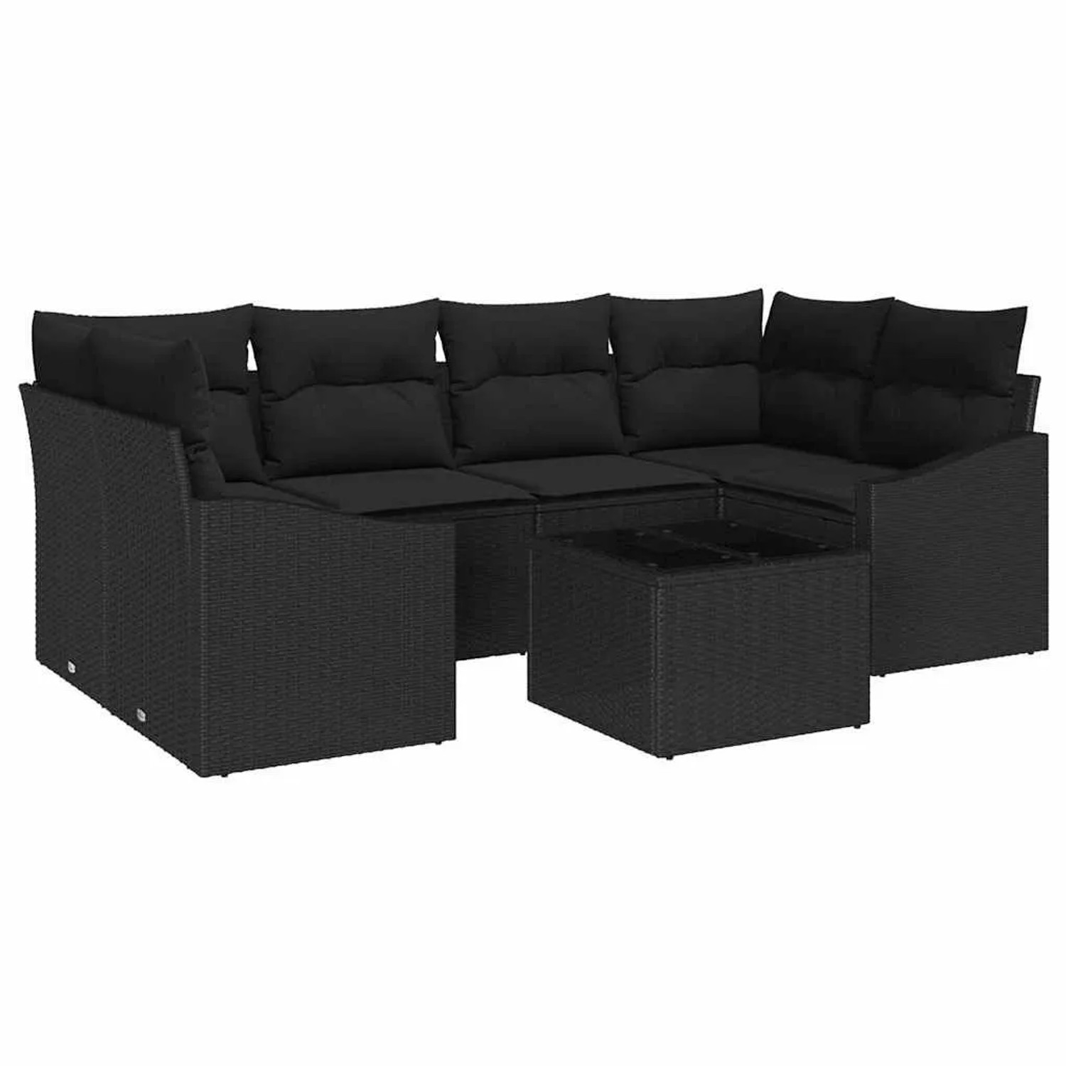 vidaXL Sofa Set mit Kissen mit Speicher 7-Tlg Schwarz Poly-Rattan 3355292 günstig online kaufen