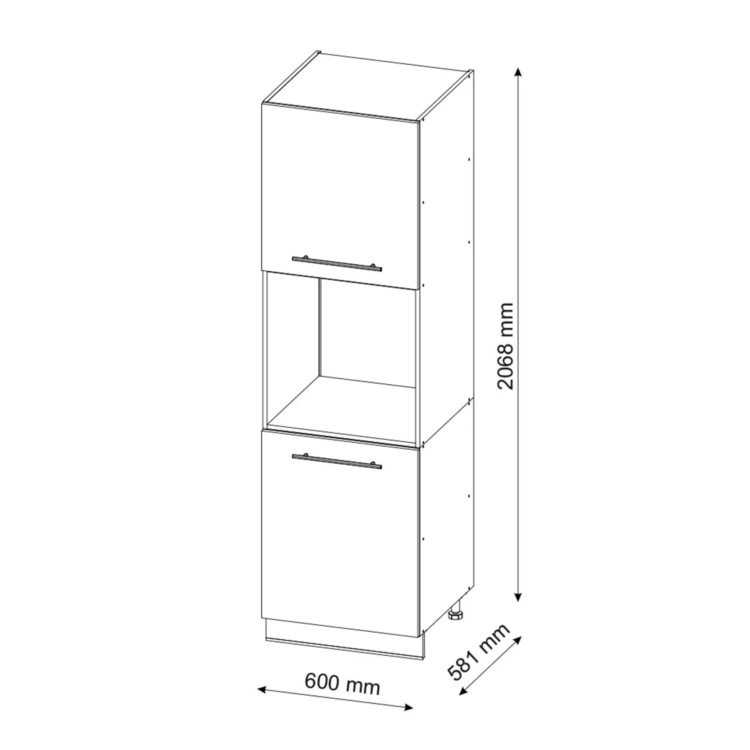 Vicco Herdumbauschrank Fame-Line, weiß hochglanz/weiß, 60 cm, mit offenem Regal. Küchenschrank für Einbauherd.