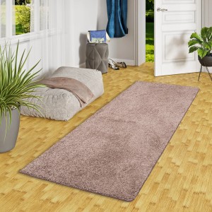 Snapstyle Langflor Teppich Milano Mauve, 80x320cm. Hochfloriger Teppichläufer in Wohnraum.