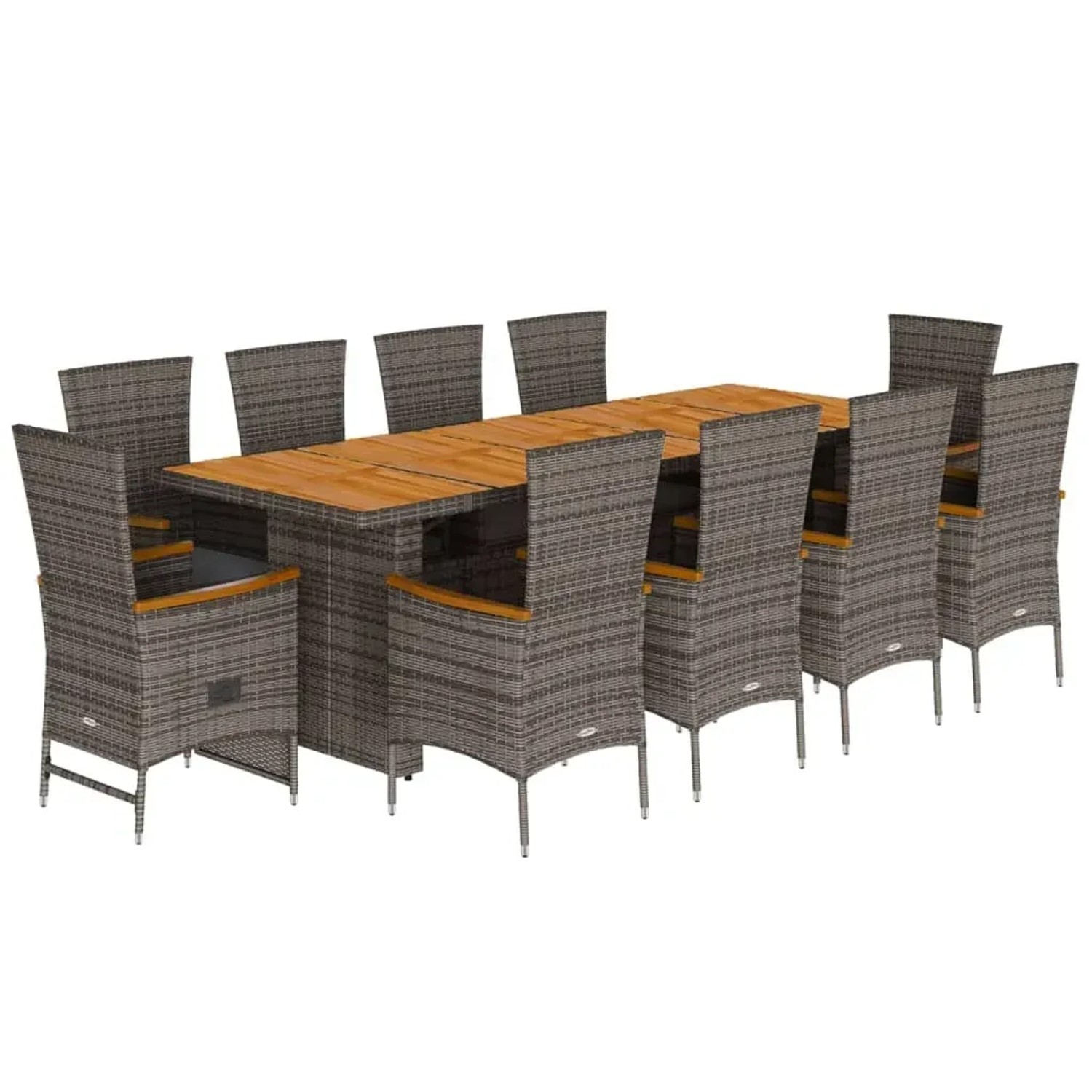 vidaXL 11-Tlg Garten-Essgruppe mit Kissen Grau Poly Rattan 3277551