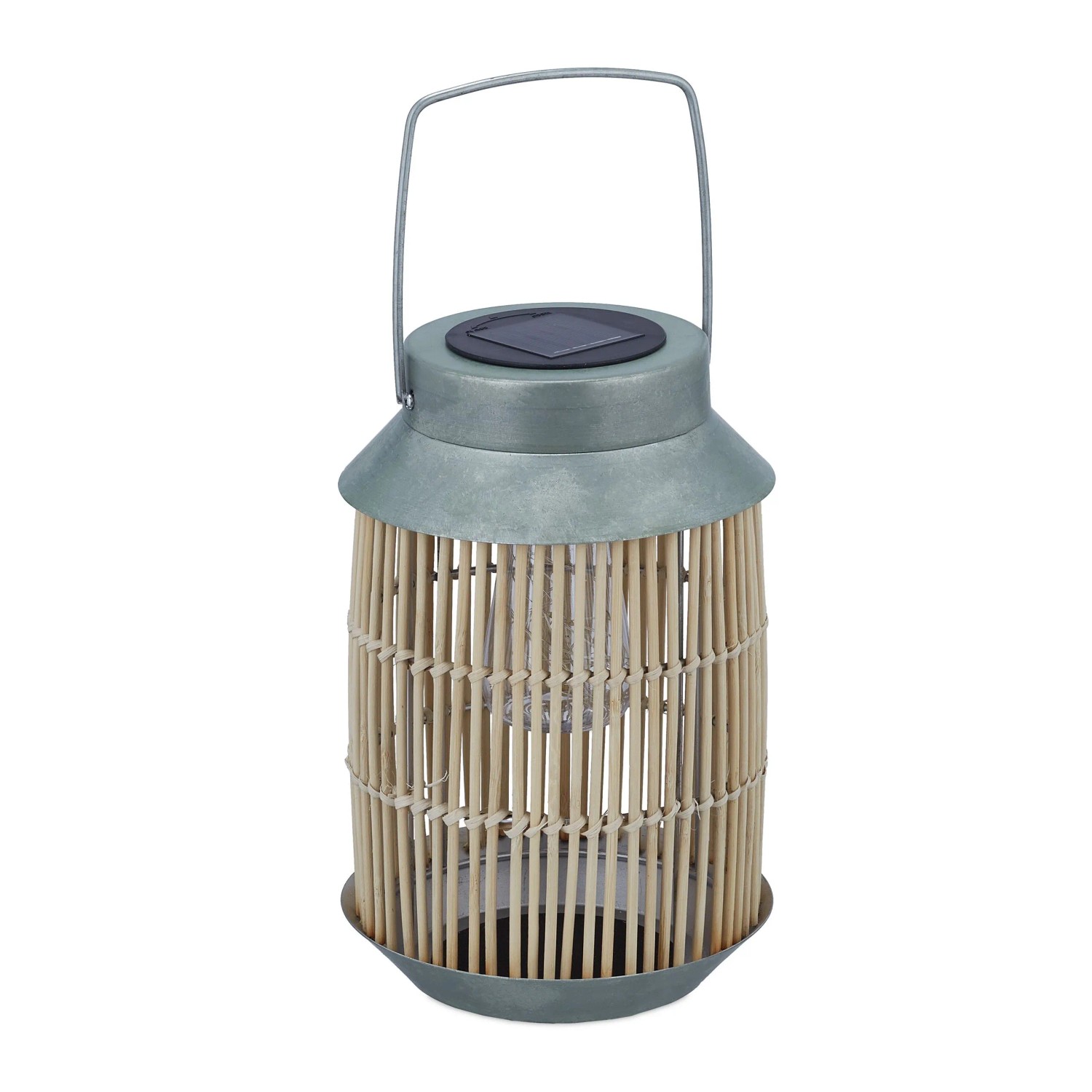 Relaxdays Solarlampe Rattan Metall Natur Silber Dämmerungssensor 26 cm x 17 cm 700 g