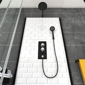 Aurlane Komplettdusche Metro 90x90 cm mit schwarzem Rahmen, Kopf- und Handbrause.