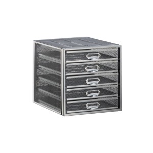 Relaxdays Schubladenbox A4 Stahl Silber Rutschfest Beschriftbar 29 cm x 27,5 cm x 35,5 cm 3,8 kg