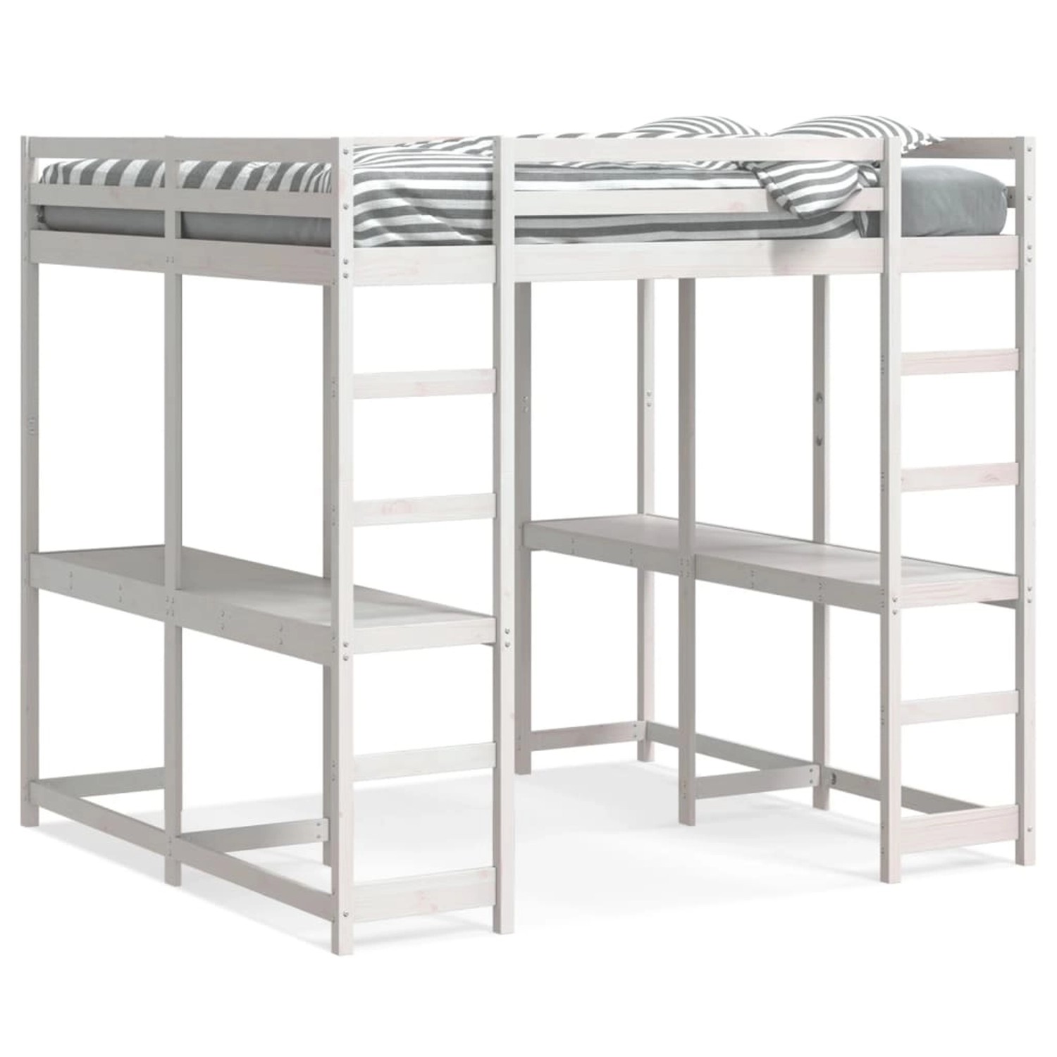 vidaXL Hochbett mit Schreibtisch & Leiter Weiß 160x200 cm Kiefernholz 32842 günstig online kaufen