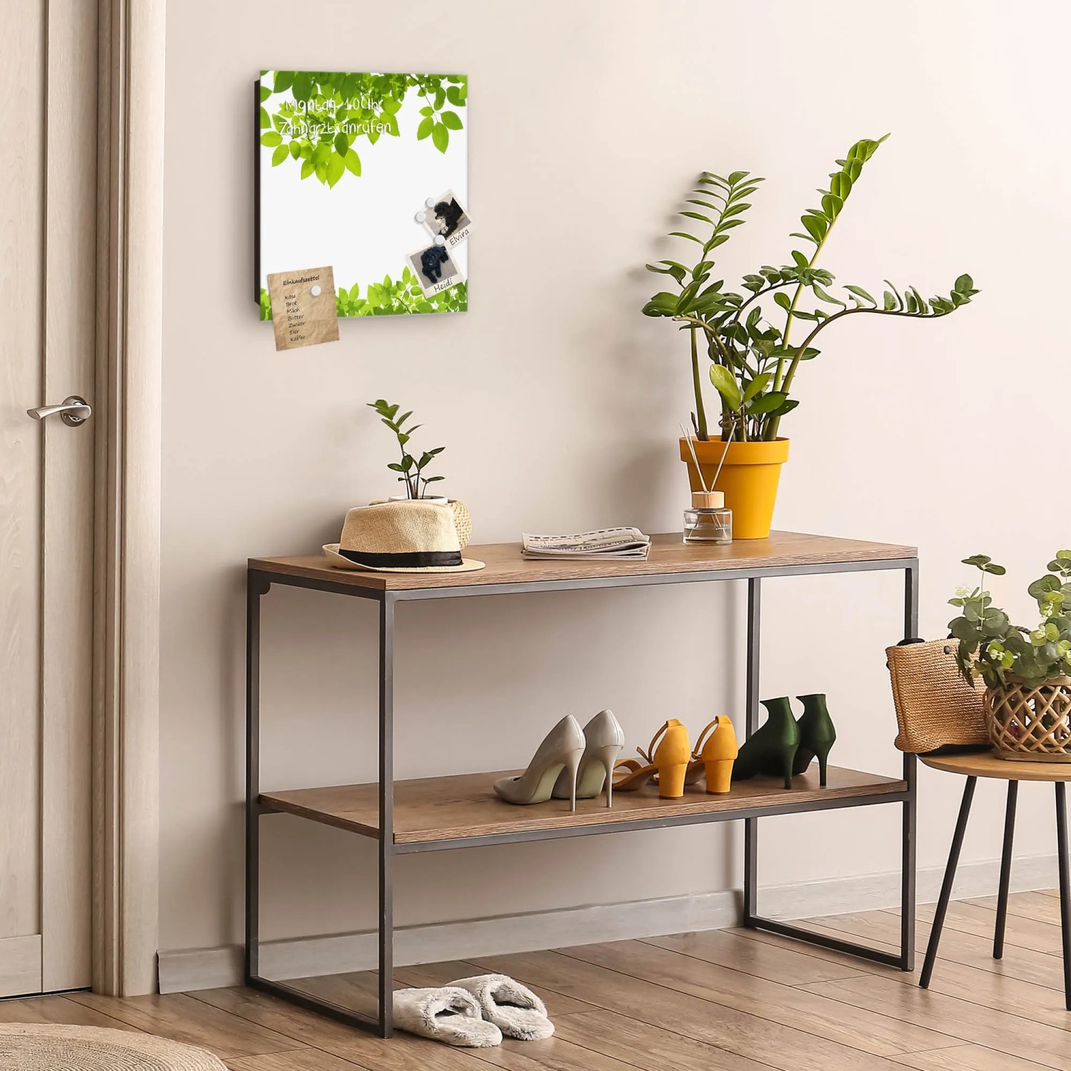 Großer, schwarzer Schlüsselkasten mit Glasfront, Blätter-Motiv, 50 Haken, beschreibbar und magnetisch.