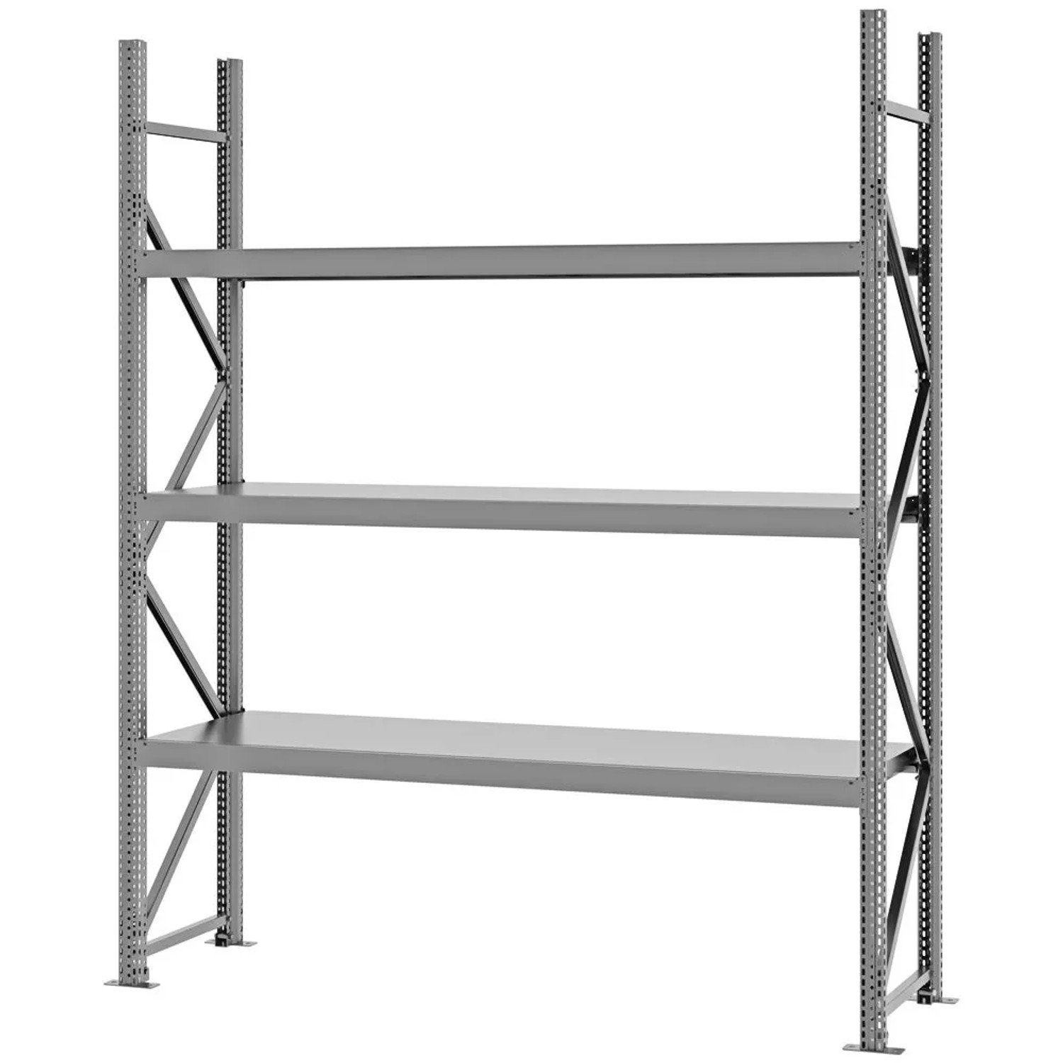 PROREGAL Weitspannregal Schraub-Stecksystem MAGNUS PRO Made In Germany Grundregal 250x200x50cm 3 Ebenen Stahlböden Fachlast 600kg Verzinkt