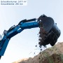 Scheppach Mini-Bagger EXC815 beim Ausheben von Erde. Baumaschine mit Schaufel im Einsatz.