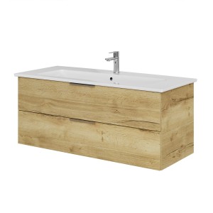 Steinkamp Einzelwaschtisch mit Villeroy & Boch Waschtisch, Halifax Eiche Dekor, 120 cm breit.