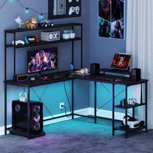 Costway L-förmiger Gaming Schreibtisch Schwarz
