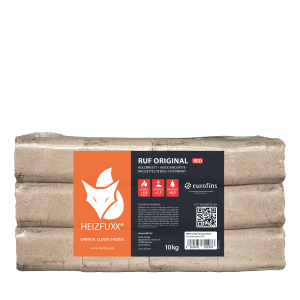 Heizfuxx Holzbriketts Ruf Original Red, 10kg Packung, Brennstoff für Kamin und Ofen.