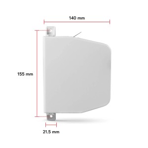 Weißer Bauheld Aufputz Rollladen Gurtwickler, aufklappbar, mit sichtbaren Montagemaßen 155x140x21.5mm für 14mm Gurt.