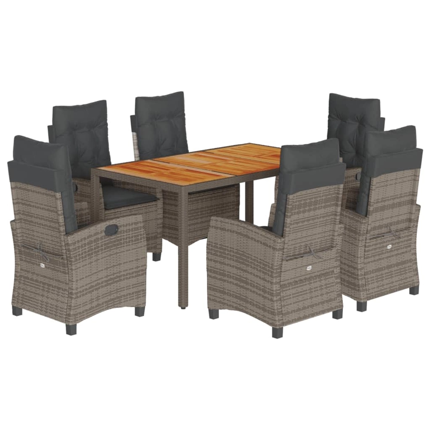 vidaXL 7-Tlg Garten-Essgruppe mit Kissen Grau Poly Rattan 3212676 günstig online kaufen