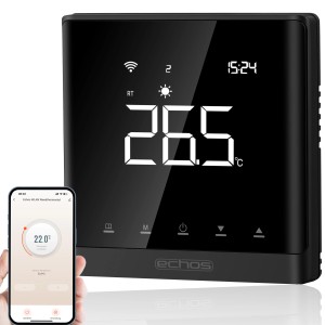 Schwarzes Echos Eco-4181 WLAN-Thermostat mit App-Steuerung für Fußbodenheizung.