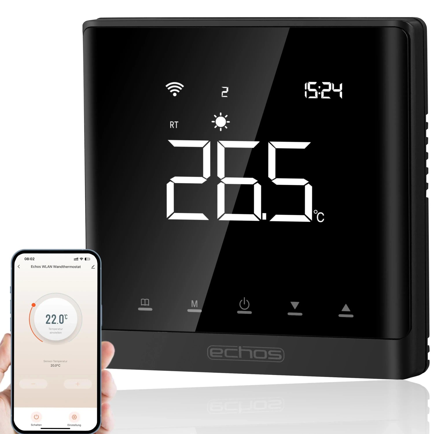 echos Raumthermostat WLAN Wandthermostat Eco-4181, elektronisch, Dimmbares Display,Touchtasten,Smart Life App-Steuerung,Sprachsteuerung