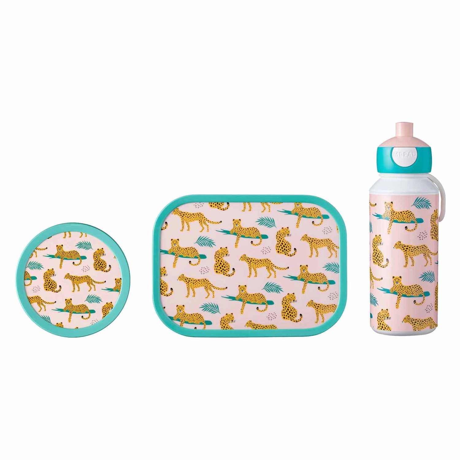 Mepal Campus Lunchset 3-teilig aus Brotdose Trinkflasche und Obstbox Leopard