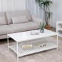 Weißer Svita Amal Couchtisch, rechteckig, mit Ablagefach. Moderner Wohnzimmertisch aus Holz und Stahl.