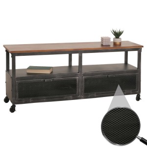 MCW Lowboard N28 Industrial Retro Metall Holz 55x130x36cm Schwarz Braun