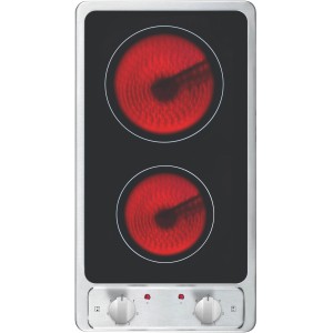 PKM Glaskeramik-Doppelkochplatte EB-GK-2R mit zwei Kochfeldern und Edelstahlrahmen.