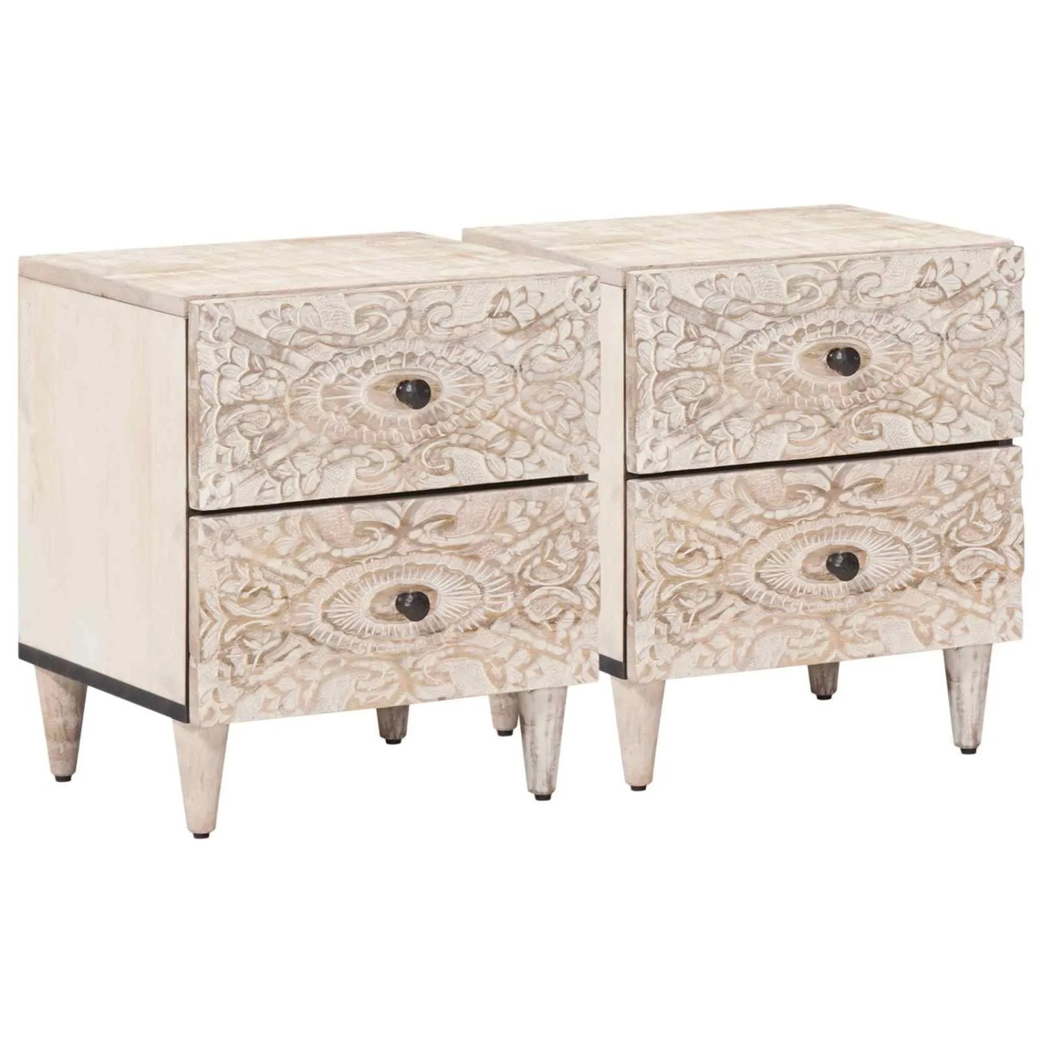 vidaXL Nachttisch 2 Stk Weiß 40 x 33,5 x 46 cm Massivholz Mango 4018367