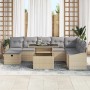 Beiges 9-teiliges vidaXL Garten-Sofa-Set aus Rattan mit Kissen und Stauraum.