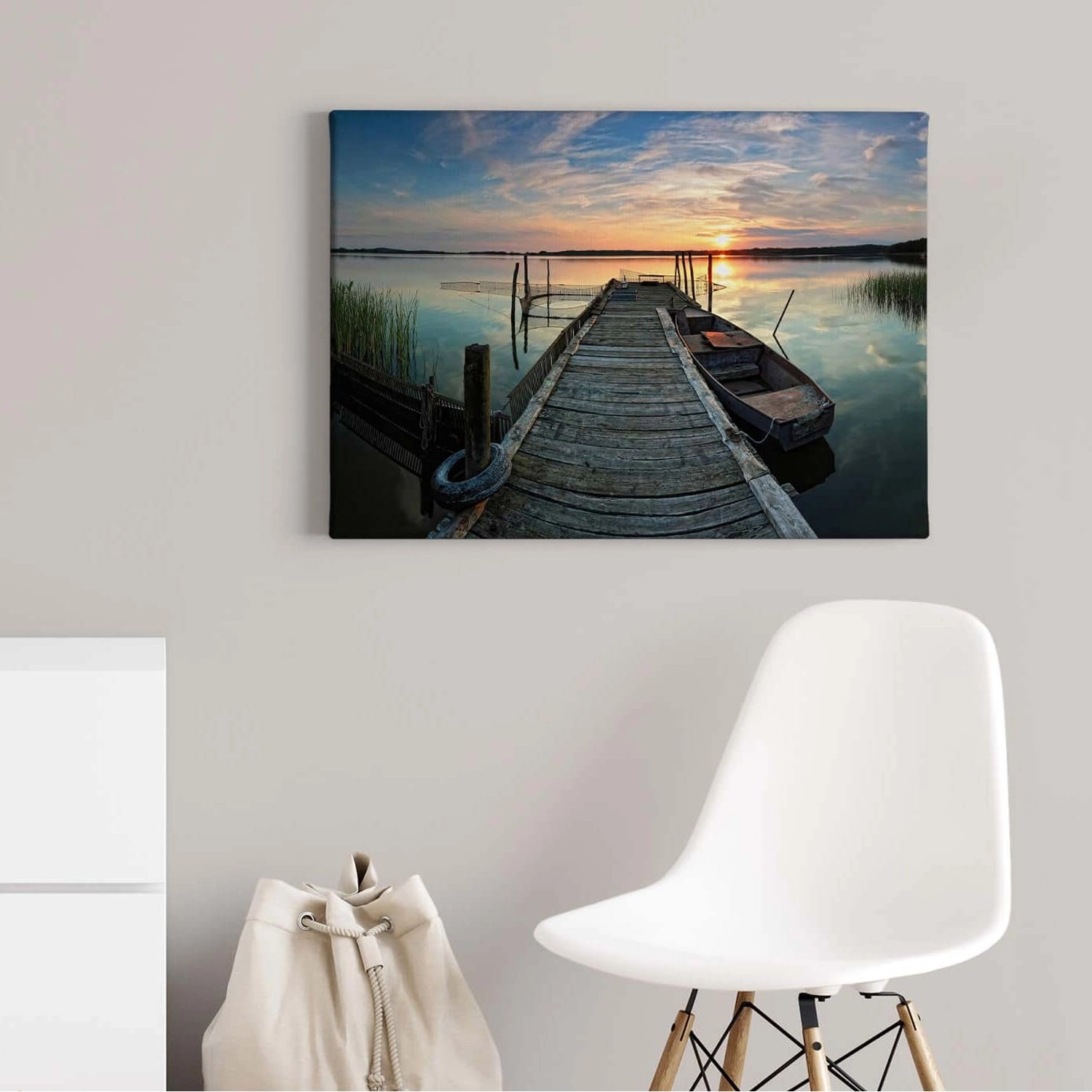 Bricoflor Leinwand Bild Mit Steg Ins Wasser See Wandbild Mit Sonnenuntergang Für Badezimmer Und Schlafzimmer Romantische