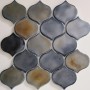 Mosaikmatte Cadiz Arabesque Keramik, schwarz-grau, glänzend. Wandfliese im Arabeskenmuster.