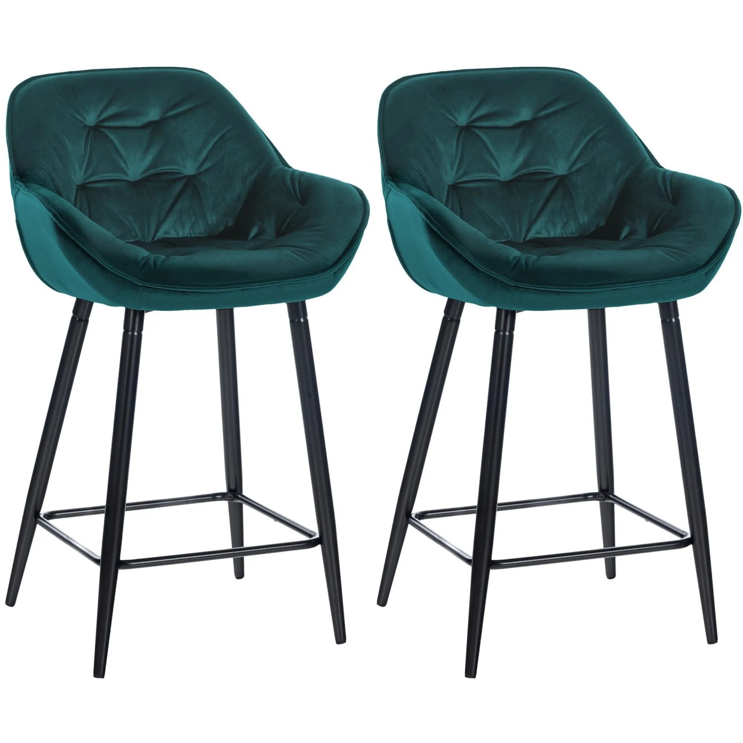 CLP 2er Set Barhocker Gibson Samt Sitzhöhe 76 cm Dunkelgrün