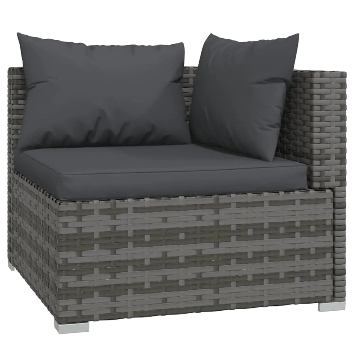 Graues vidaXL Garten Lounge Set Eckteil mit anthrazitfarbenen Kissen aus Polyrattan.