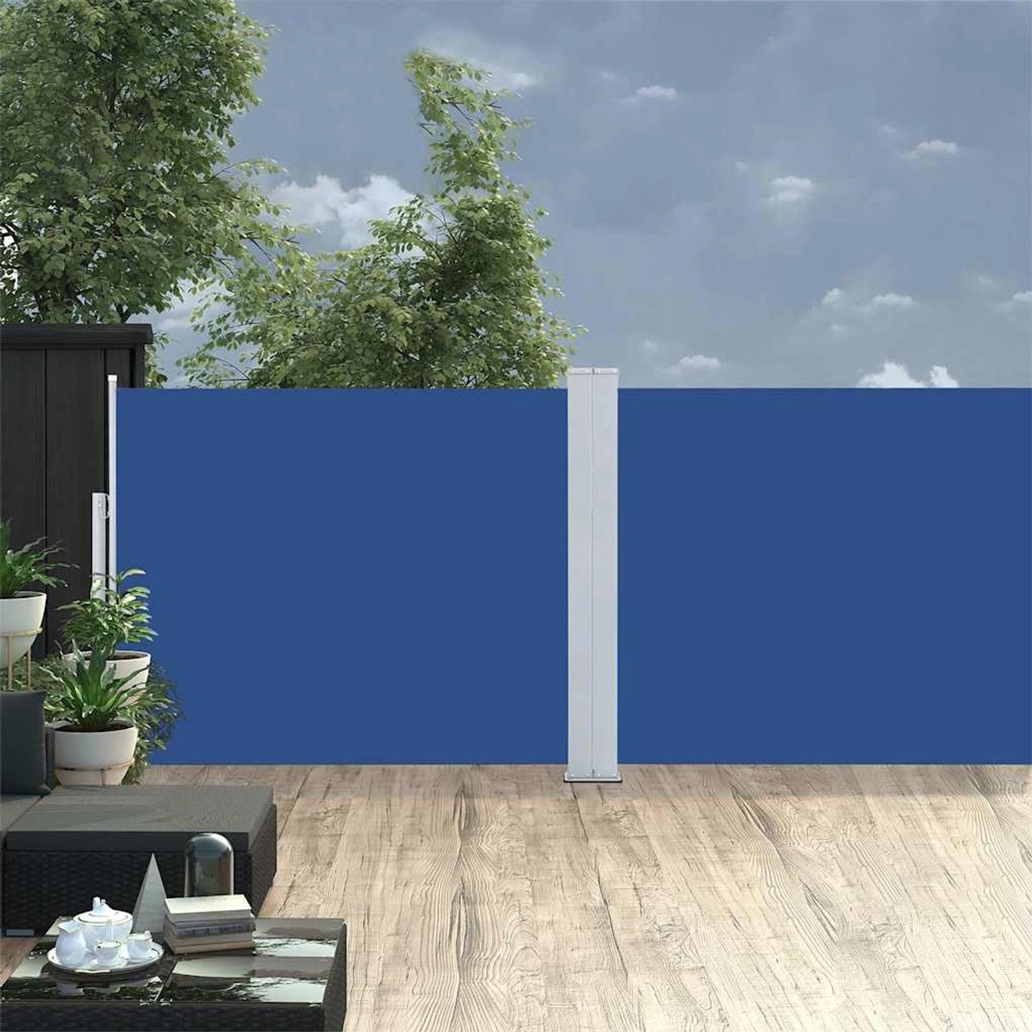 furnicato Ausziehbare Seitenmarkise 140x1200 cm Blau günstig online kaufen
